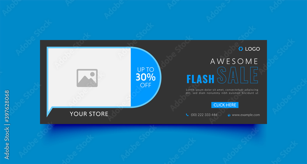 Wall mural flash sale facebook cover page timeline web ad banner template with photo place modern layout black 
