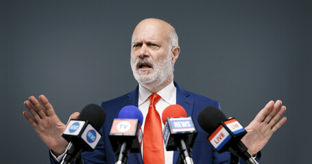 Confident politician giving a speech at the press conference