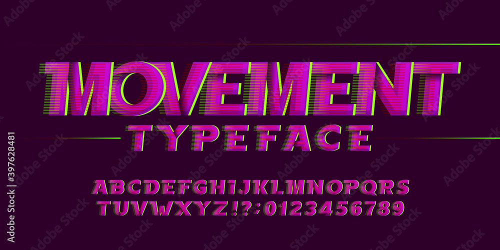 Fototapete movement alphabet font. high speed effect letters and numbers. stock vector typescript for your desi