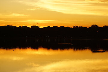 Sunset sky with Dazzling Yellow color during golden hour