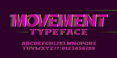 Movement alphabet font. High speed effect letters and numbers. Stock vector typescript for your design in sport style.