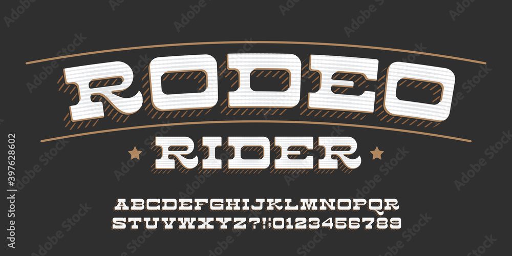 Fototapete rodeo rider alphabet font. type letters and numbers in retro style. stock vector typescript for your