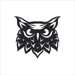 the head owl logo illustration vintage modern template symbol icon black and white