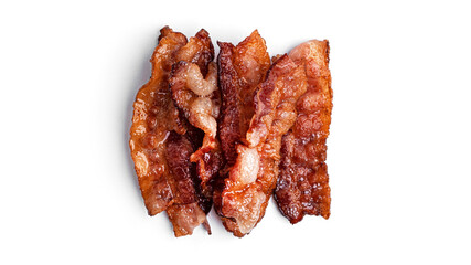 Fried bacon on a white background. High quality photo