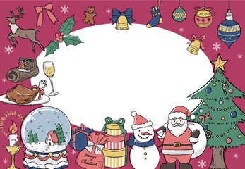 サンタクロースや雪だるまの可愛いイラスト入りクリスマスカード素材
