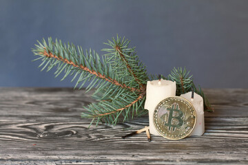 Bitcoin relies on candle stubs. On pine boards. Nearby is a spruce branch.