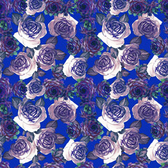 Cactuses and rose flowers seamless pattern.