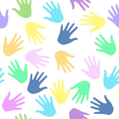 Colorful Hand seamless pattern on white background.