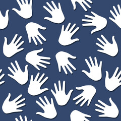 Hand seamless pattern on blue background.
