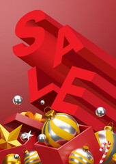 christmas and happy new year sale banner design. space for text. 3D illustration