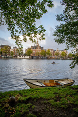Fototapeta na wymiar City Amsterdam in Autumn between canals