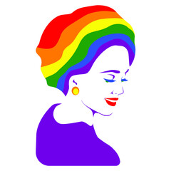 Silhouette of a woman with hair dyed in LGBT flag colors. LGBT pride of the month. Stock vector illustration