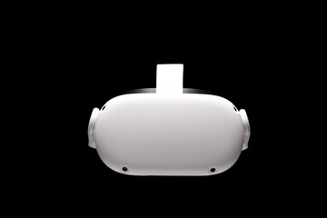 Front view of white modern virtual reality headset isolated on a black background. Vr glasses. 