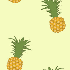 Pineapple on a yellow background. Seamless pattern. Bright illustration.