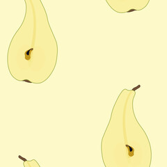 Pear on a beige background. Seamless pattern. Bright illustration.