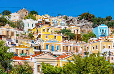 Symi Island street view in Greece.