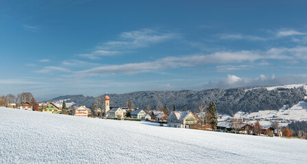 Ortschaft Scheffau im Allgäu im Winter