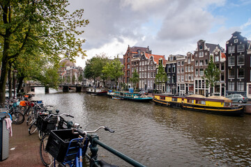 City Amsterdam in Autumn between canals