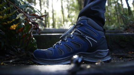 Walking shoe on stairs in the forrest