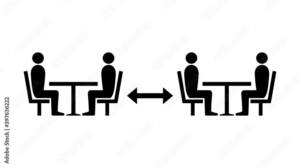 Poster social distancing keep a safe distance between the tables in cafe or restaurant icon. vector image.