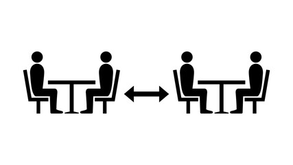 Social Distancing Keep a Safe Distance between the Tables in Cafe or Restaurant Icon. Vector Image.