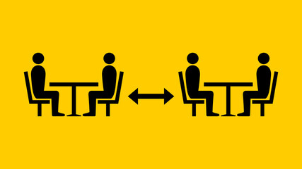 Social Distancing Keep a Safe Distance between the Tables in Cafe or Restaurant Icon. Vector Image.