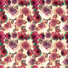 Cactuses and rose flowers seamless pattern.