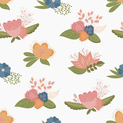 Fashion seamless floral ditch pattern. Fabric design with decorative flowers. Vector cute repeating pattern for baby fabric, Wallpaper or wrapping paper.