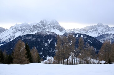 Fototapeta na wymiar Winter mountain view from area around Monte Elmo/Helm in Dolomites, Italy, Puster Valley/Alta Pusteria, South Tyrol.