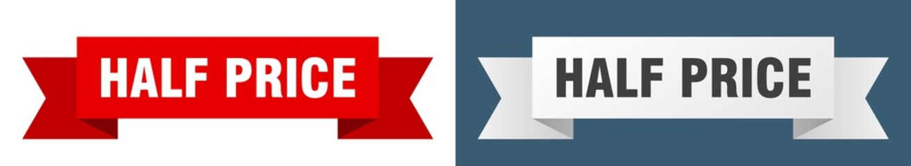 half price ribbon. half price isolated paper sign. banner