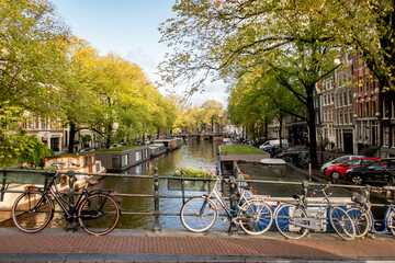 Fototapeta na wymiar City Amsterdam in Autumn between canals
