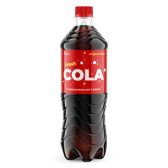Plastic bottle of coke with red label design and cap