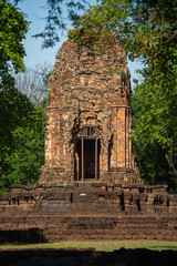 Naklejka premium The ruin pagoda of Prang Srithep in archaeological site of Srithep ancient town in Petchaboon, Thailand. The influence of ancient Draravati and Khmer culture in 7th-13th century A.D.
