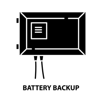 battery backup icon, black vector sign with editable strokes, concept illustration