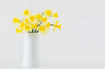 yellow spring flowers on white background