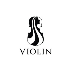 Illustration violin and beauty girl silhouette logo design vector - obrazy, fototapety, plakaty
