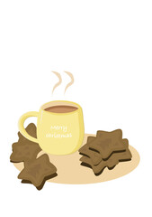 hot cup of cocoa with cookies in vector for christmas. Merry Christmas