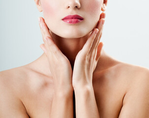 Obraz na płótnie Canvas Beautiful Young adult Woman with Clean Fresh Skin. Perfect skin Cosmetology, beauty and spa .