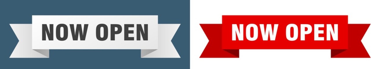 now open ribbon. now open isolated paper sign. banner