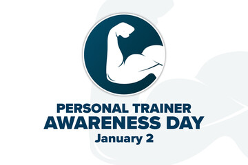 National Personal Trainer Awareness Day. January 2. Holiday concept. Template for background, banner, card, poster with text inscription. Vector EPS10 illustration.