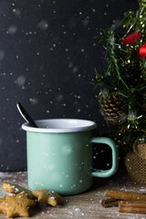 Obraz na płótnie Canvas Christmas Drink Hot Chocolate With Gingerbread And Cinnamon