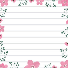 White square background with flowers and leaves. Place under the text. Blank for a card or wedding invitation. Vector.