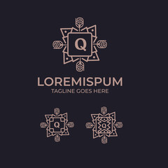 Initial Latter Q, Vintage logo design template. Luxury Logo template in vector for Restaurant, Royalty, Boutique, Cafe, Hotel, Heraldic, Jewelry, Fashion, and other vector illustration