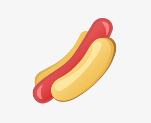 Hot dog icon. Food pictogram. Fast food illustration. Menu icon. Food template. Sausage. Hot dog label, emblem, banner, poster, background, backdrop. Food symbol, sign. Meal, sausage isolated.