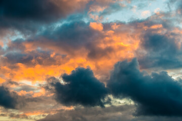 Panoramic view of pink clouds in sunset sky