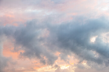 Panoramic view of pink clouds in sunset sky