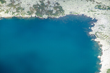 Edge of lake shore. Sea Bay from height