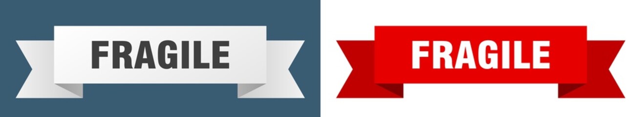 fragile ribbon. fragile isolated paper sign. banner