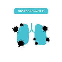 Coronavirus attacking human lungs vector illustration. Stop coronavirus. Stay home and stay safe. How COVID-19 effects lungs