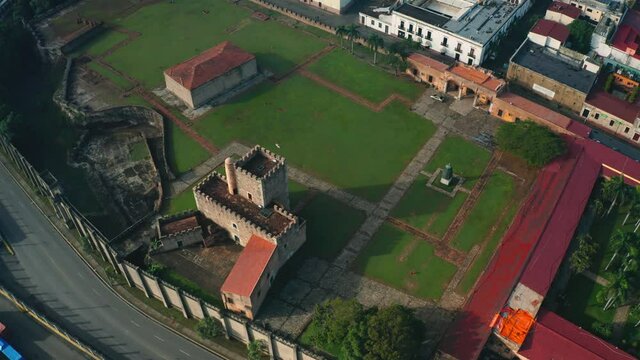 Amazing aerial shot of the Ozama Fortress - orbit plane - from the time of the colonizers -discovery of America